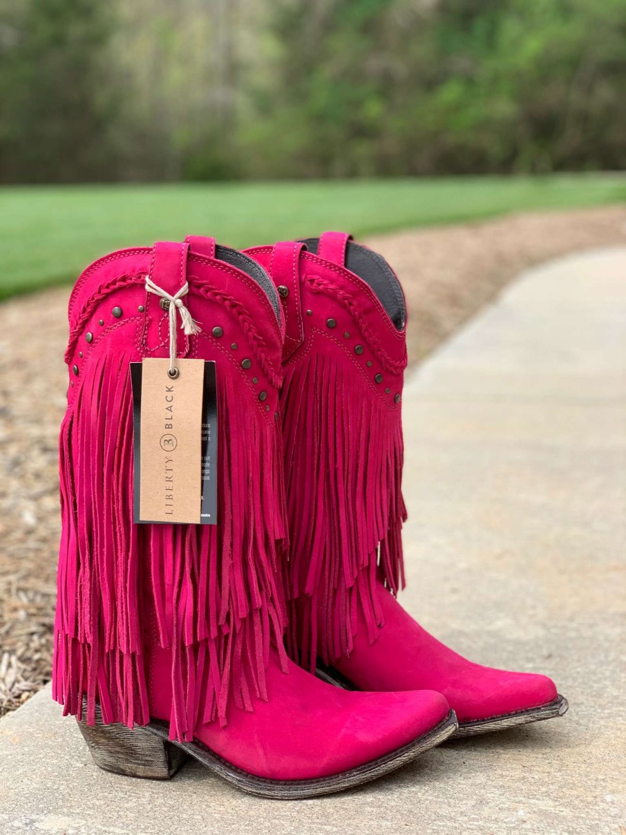 Liberty Black * | Liberty Black Boots Wholesale Liberty Black Fuchsia Fringe Boots Lb71124