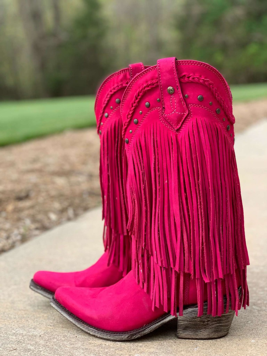 Liberty Black * | Liberty Black Boots Wholesale Liberty Black Fuchsia Fringe Boots Lb71124