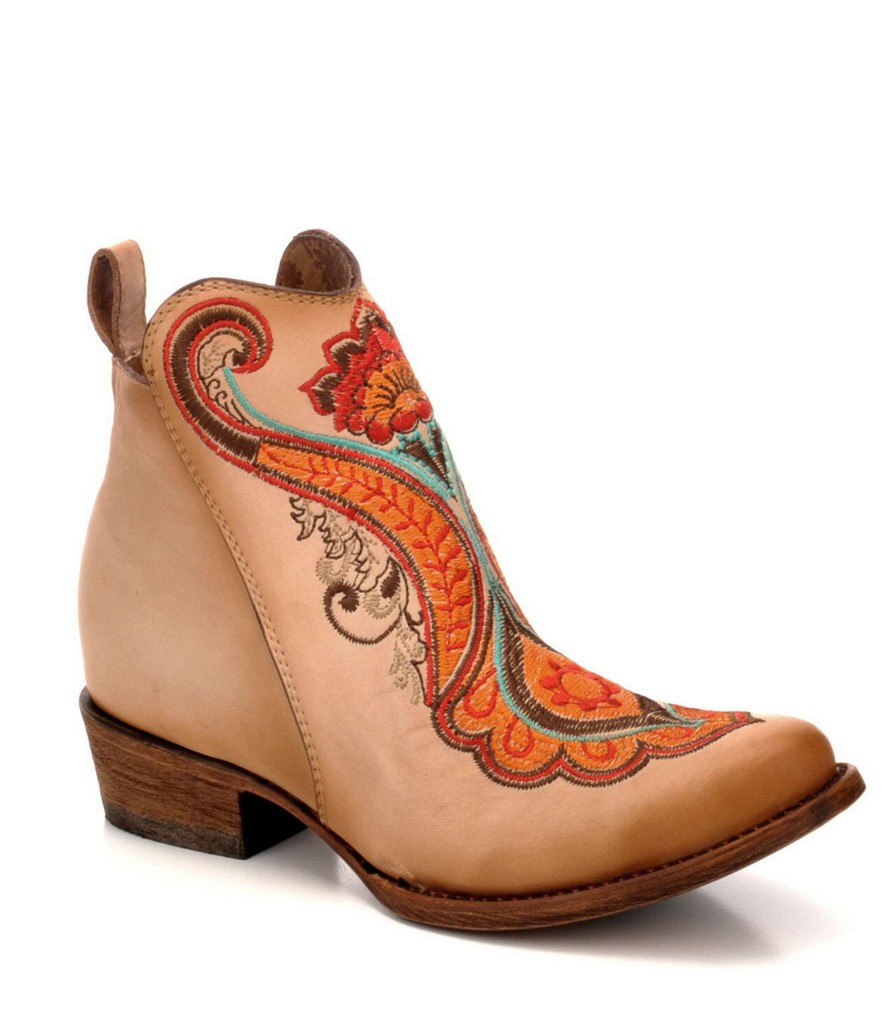 Corral * | Corral Boots Attractive Corral Natural Orange Embroidery Ankle Boot C3269