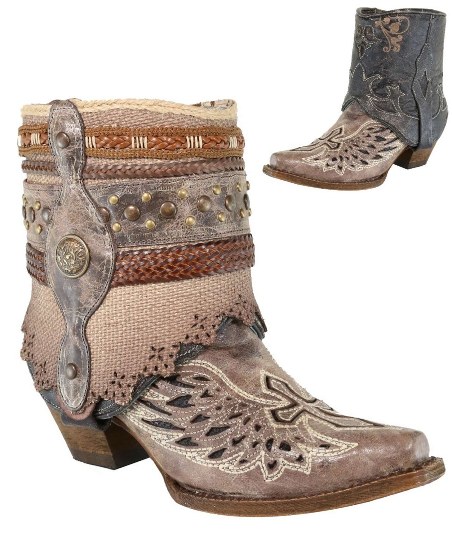 Corral * | Corral Boots Large Choice Corral Tobacco Flipped Shaft Wing And Cross Jute Rug Ankle Boot A3459