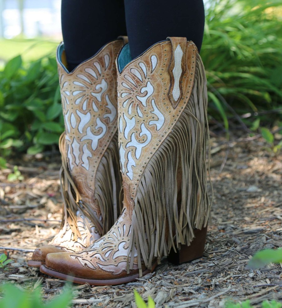 Corral * | Corral Boots Promotions Corral Saddle Lamb Inlay Embroidery Studs Fringe C3766