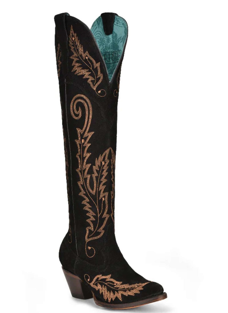 Corral * | Corral Boots Typical Style Corral Black Suede Embroidery Tall Top A4404