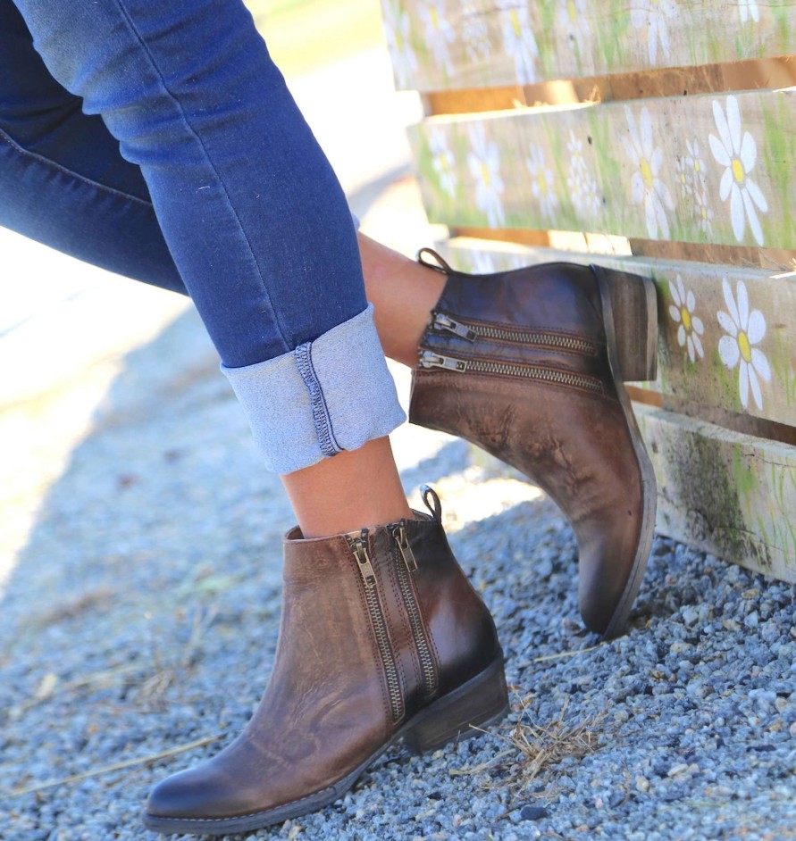 Corral * | Corral Boots Quick Delivery Corral Burnished Brown Double Zipper Bootie Q0025 *Final Sale!*