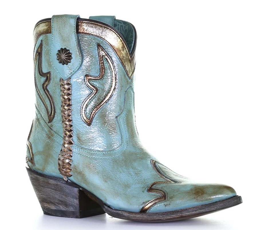 Corral * | Corral Boots Discount Online Corral Turquoise Gold Woven Ankle Boot Z0120