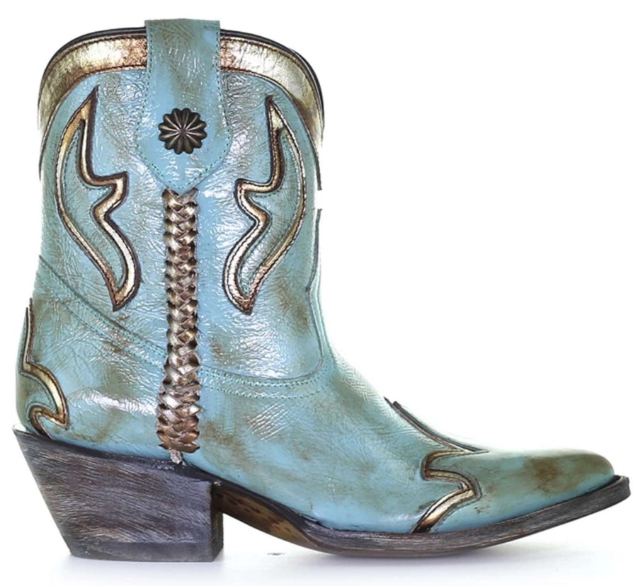 Corral * | Corral Boots Discount Online Corral Turquoise Gold Woven Ankle Boot Z0120