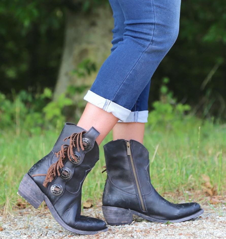 Liberty Black * | Liberty Black Boots Fire Sale Liberty Black Concho Fringe Shortie Negro Lb711158