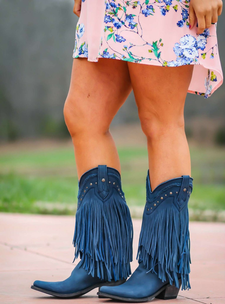 Liberty Black * | Liberty Black Boots Original Liberty Black Vegas Fringe Boots Russian Blue Lb71124