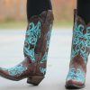 Corral * | Corral Boots Best-Selling Corral Brown/Turquoise Dahlia Embroidery R1193