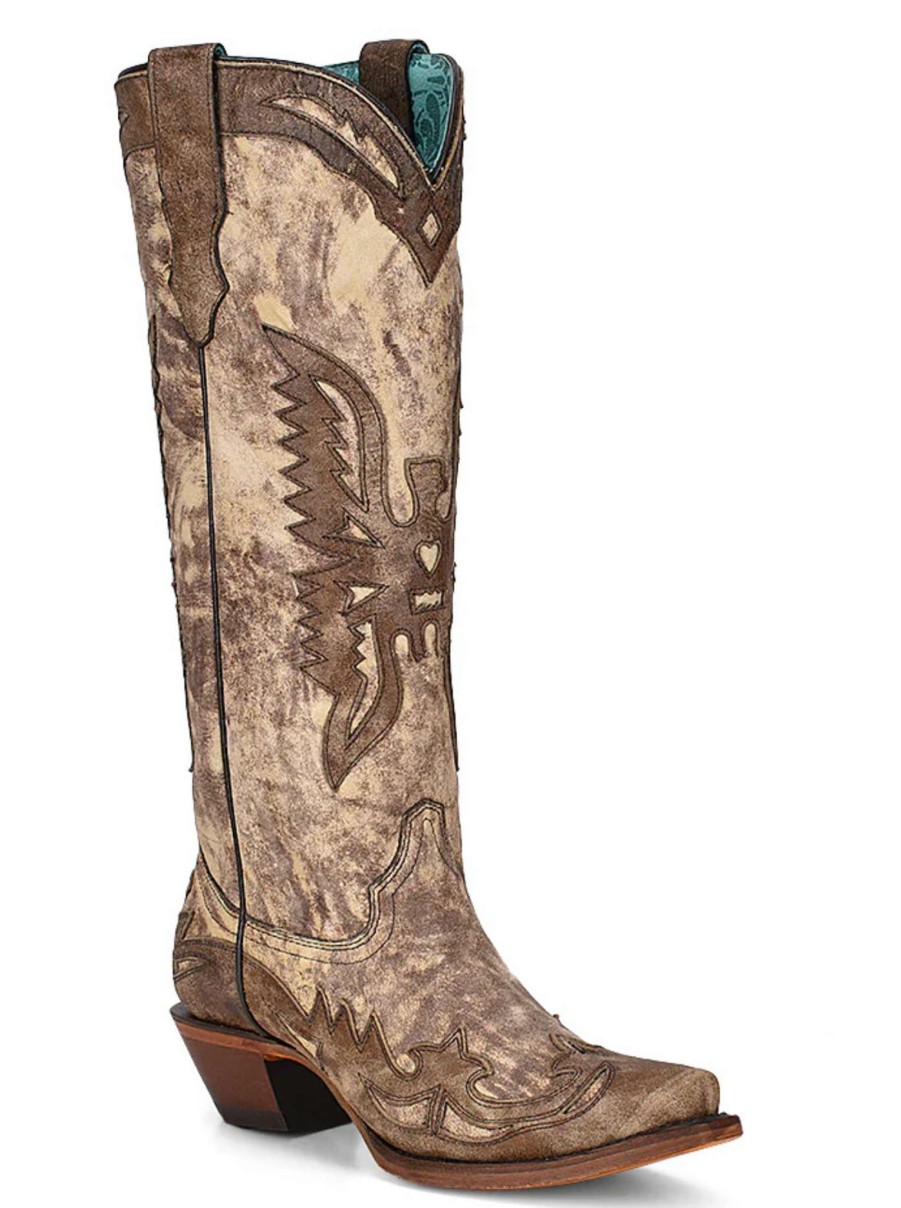 Corral * | Corral Boots Attractive Corral Taupe Brown Eagle Overlay A4303