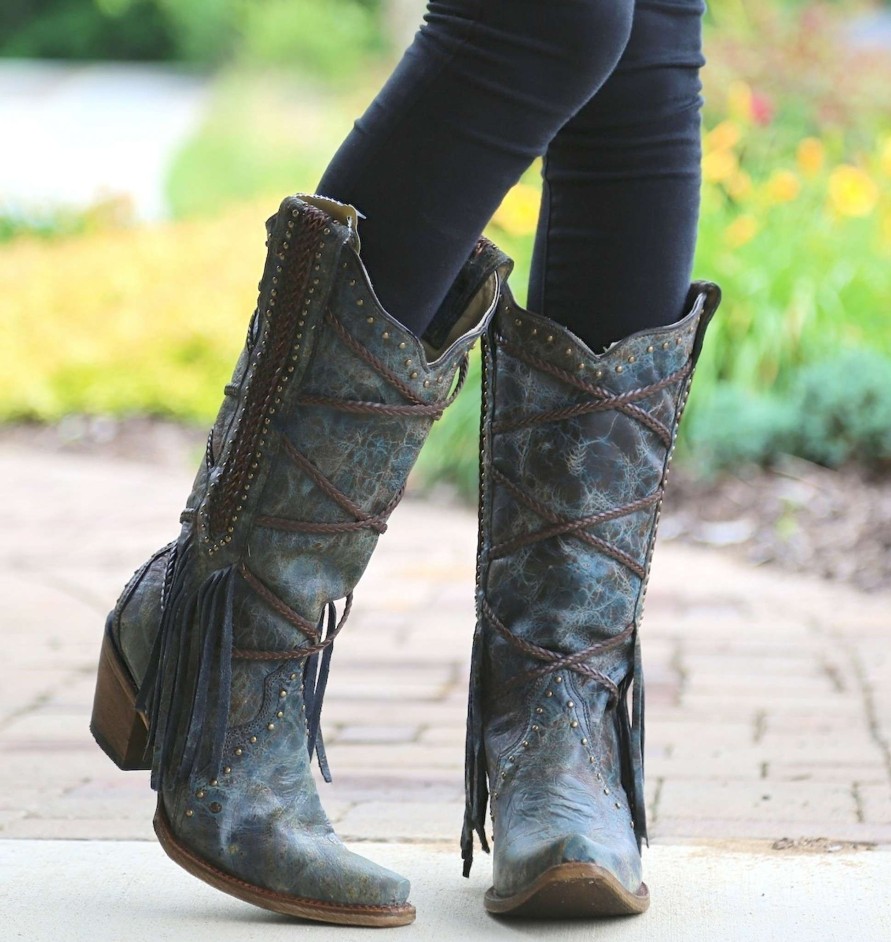 Corral * | Corral Boots Typical Style Corral Blue Brown Braiding And Fringe A3147