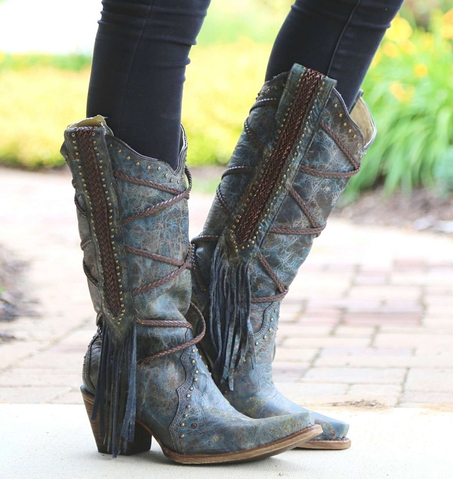 Corral * | Corral Boots Typical Style Corral Blue Brown Braiding And Fringe A3147