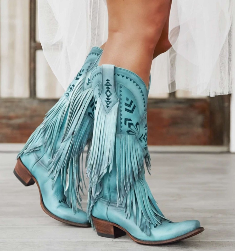 Junk Gypsy By Lane * | Junk Gypsy By Lane Boots Wholesale Junk Gypsy By Lane Thunderbird Fringe Turquoise Jg0059C