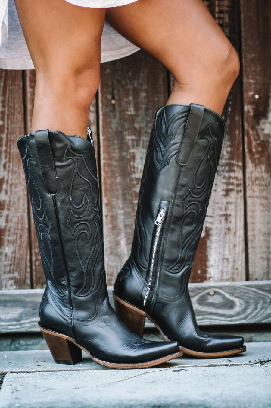 Corral * | Corral Boots Best-Selling Corral Black Tall Top Stitch And Inlay Boot Z5075