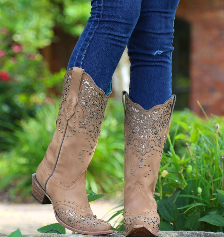 Corral * | Corral Boots Attractive Corral Honey Fango/Bronze Glitter Collar & Wing Tip C2687