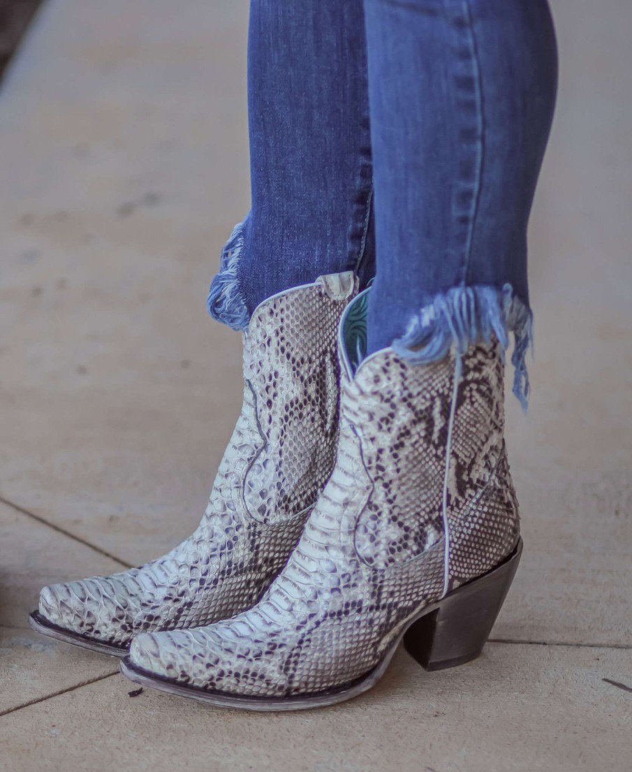 Corral * | Corral Boots Cut Price Corral Natural Python Zipper Ankle Boot A3791