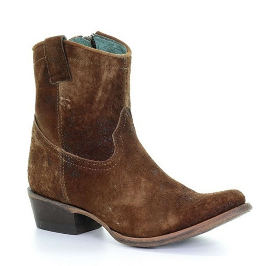 Corral * | Corral Boots Hot Sell Corral Chocolate Tan Lamb Abstract Short Boot C1064