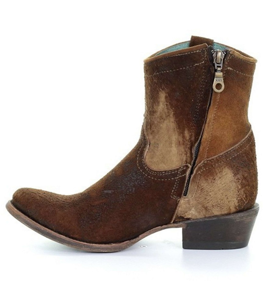 Corral * | Corral Boots Hot Sell Corral Chocolate Tan Lamb Abstract Short Boot C1064