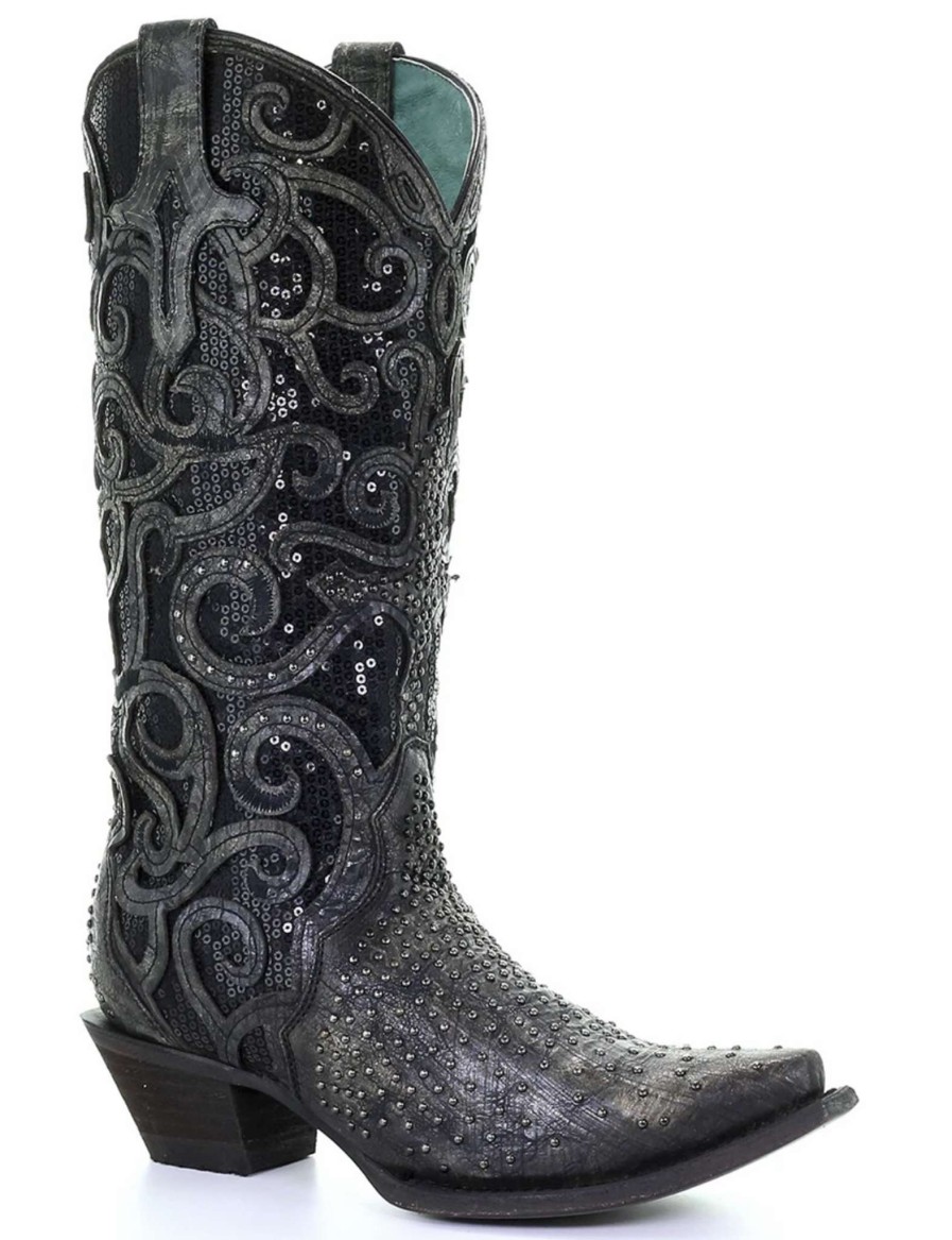 Corral * | Corral Boots Discounts Corral Black Overlay And Full Studs Vamp C3446