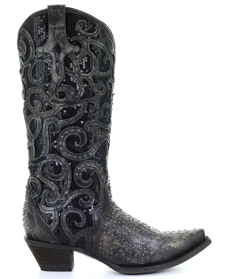 Corral * | Corral Boots Discounts Corral Black Overlay And Full Studs Vamp C3446