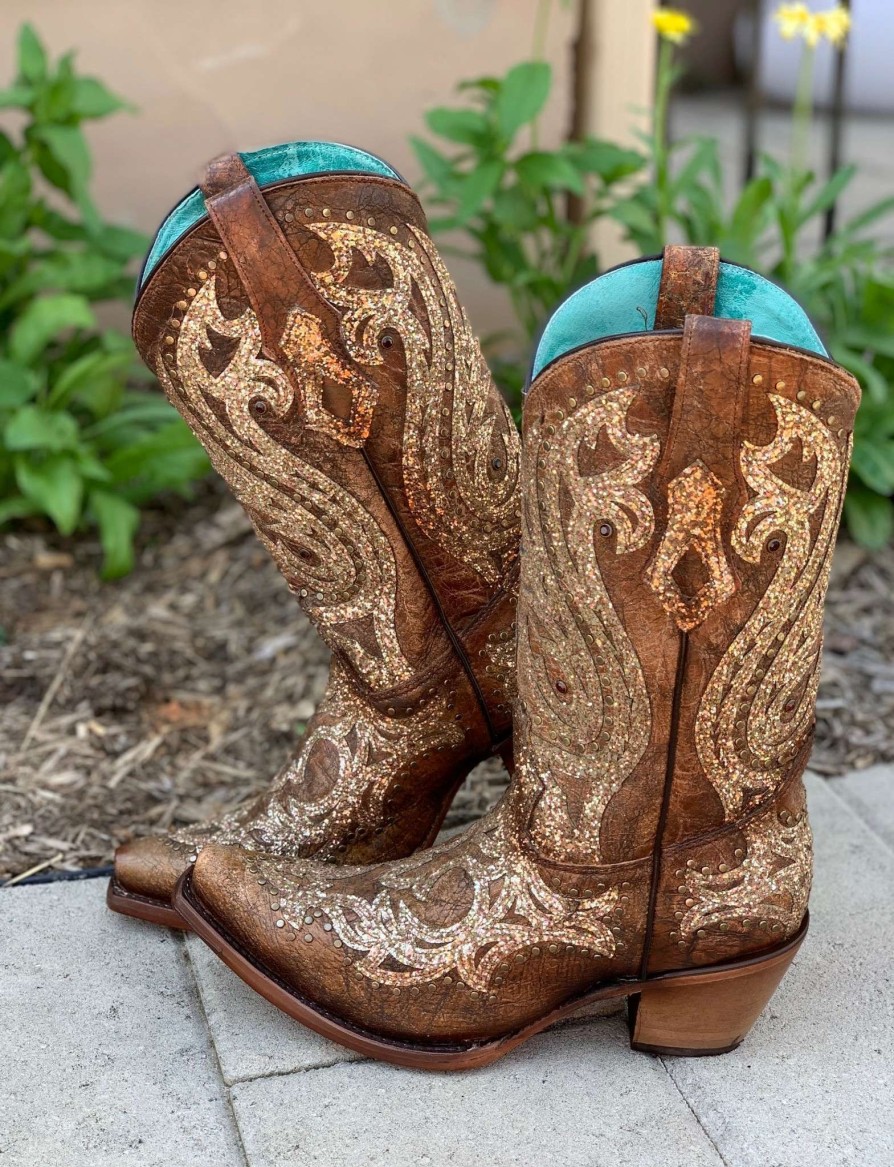 Corral * | Corral Boots Original Corral Cognac Overlay Studs Crystals C3825