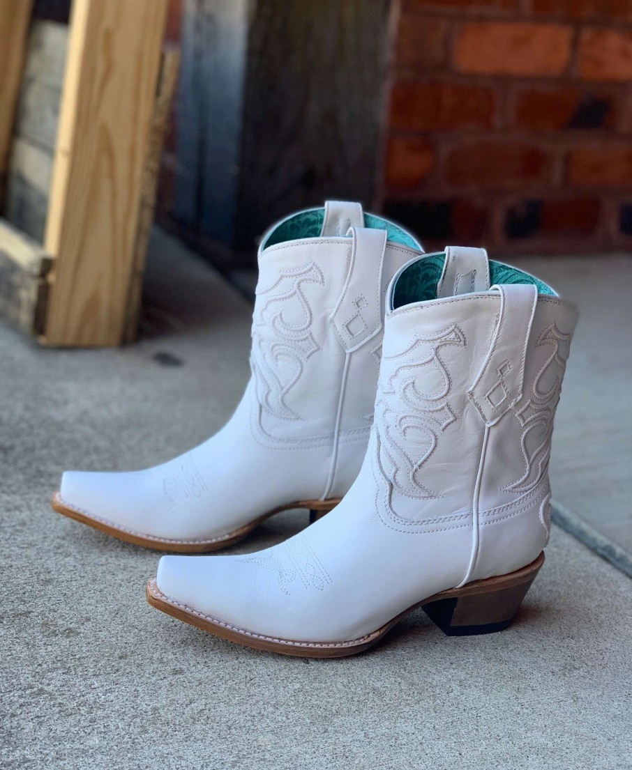 Corral * | Corral Boots Best Price Corral White Embroidery Ankle Boot Z5071