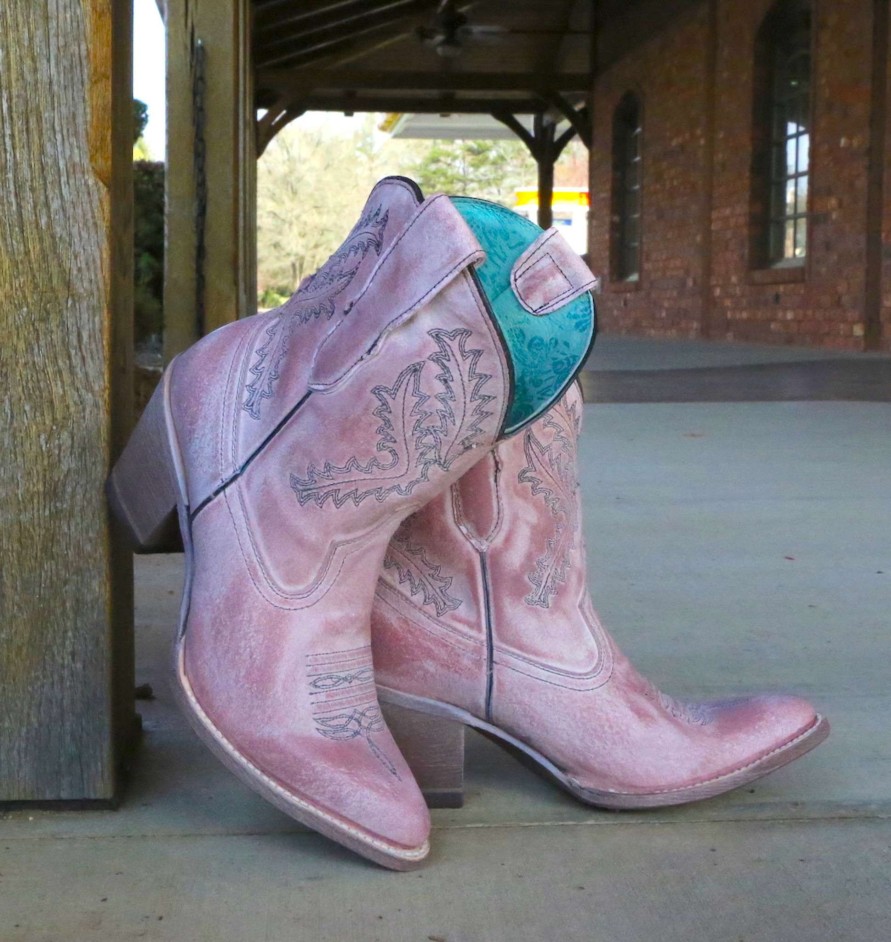 Corral * | Corral Boots Promotions Corral Rose Pink Embroidery Ankle Boot E1462