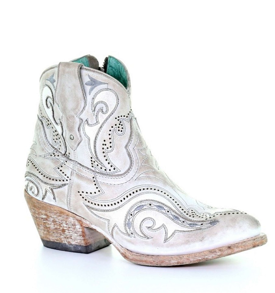 Corral * | Corral Boots Promotions Corral White Overlay Embroidery Ankle Boot G1479