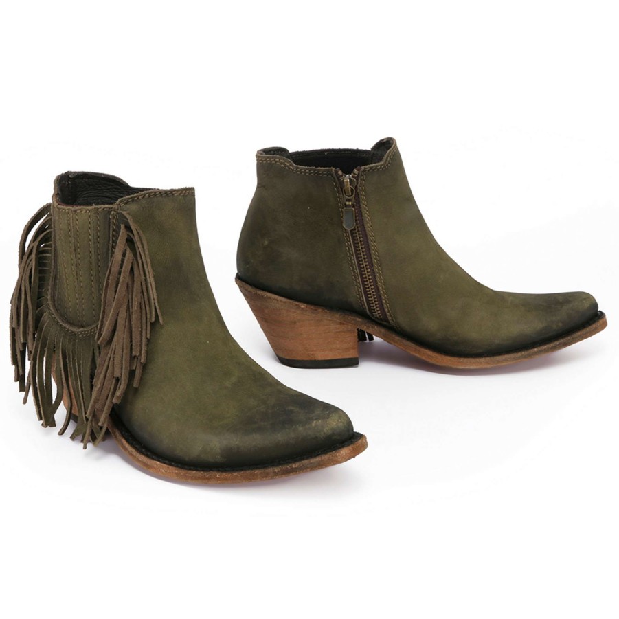 Liberty Black * | Liberty Black Boots Quick Delivery Liberty Black Military Green Side Fringe Lb712948