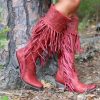 Liberty Black * | Liberty Black Boots Attractive Liberty Black Tall Fringe Zipper Boot Lb71167 Rojo