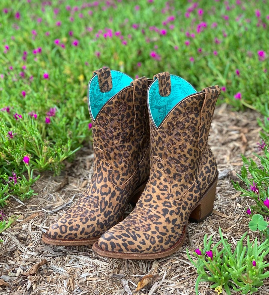 Corral * | Corral Boots Attractive Corral Leopard Print Embroidery Ankle Boot E1650