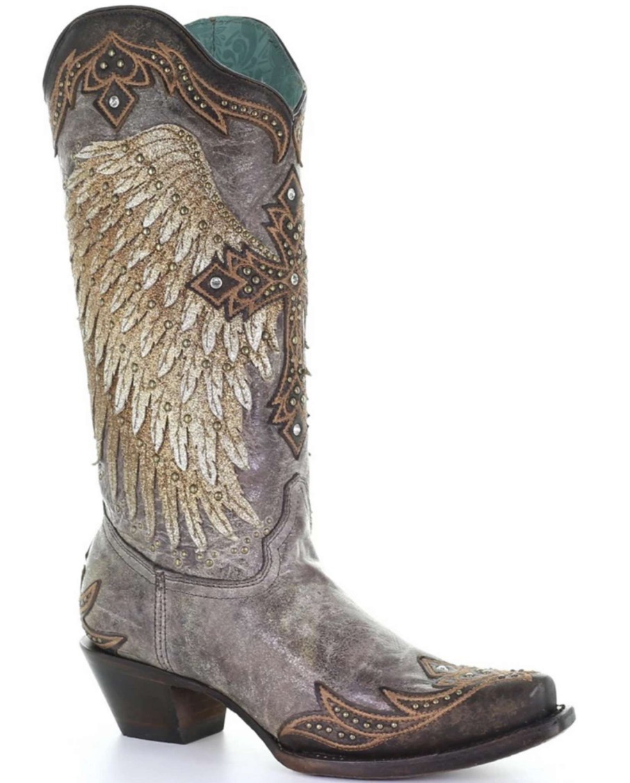 Corral * | Corral Boots Original Corral Tobacco Wing Cross Overlay Embroidery Studs And Crystals A3771