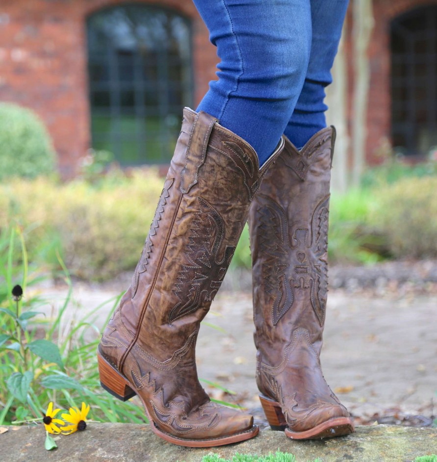 Corral * | Corral Boots Quick Delivery Corral Vintage Brown/Brown Tall Eagle Overlay R2295