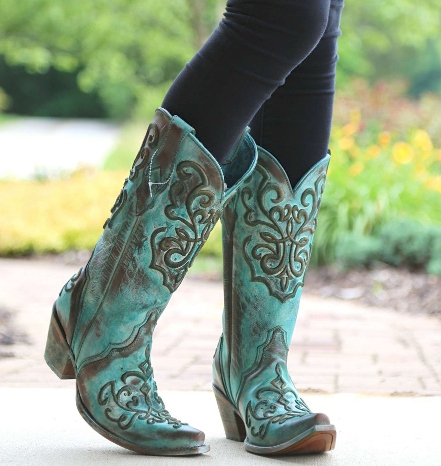 Corral * | Corral Boots Large Choice Corral Tan Turquoise Cord Stitch C2990