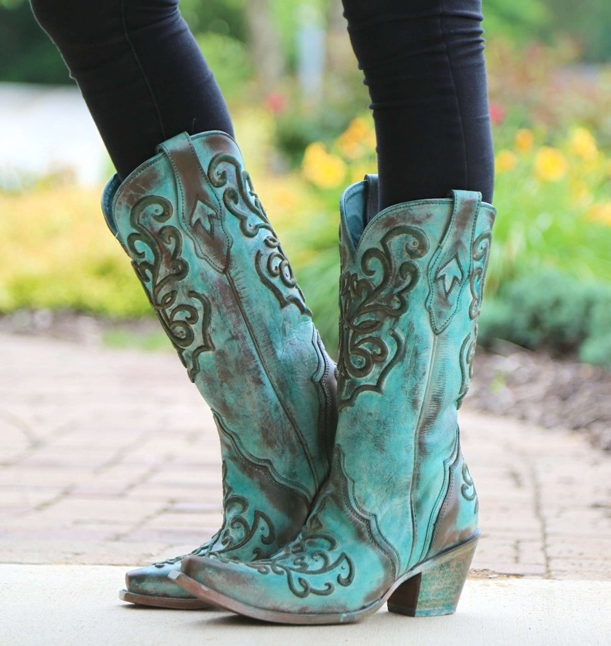 Corral * | Corral Boots Large Choice Corral Tan Turquoise Cord Stitch C2990