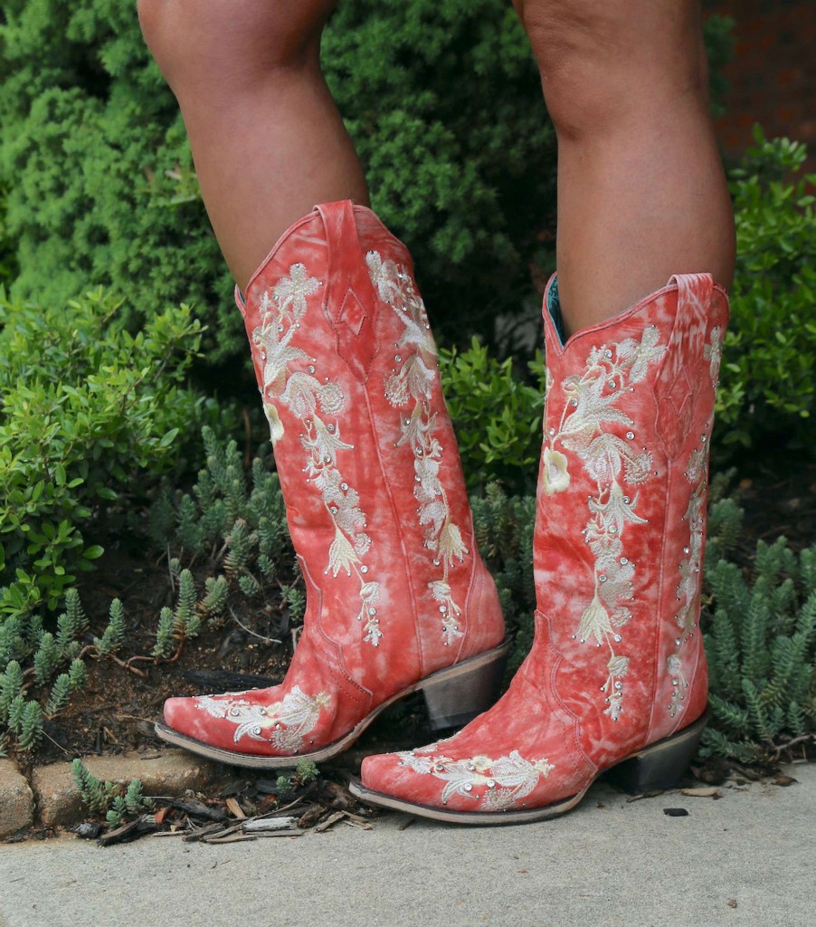 Corral * | Corral Boots Gift Selection Corral Coral Flower Embroidery Crystal Studs A4238