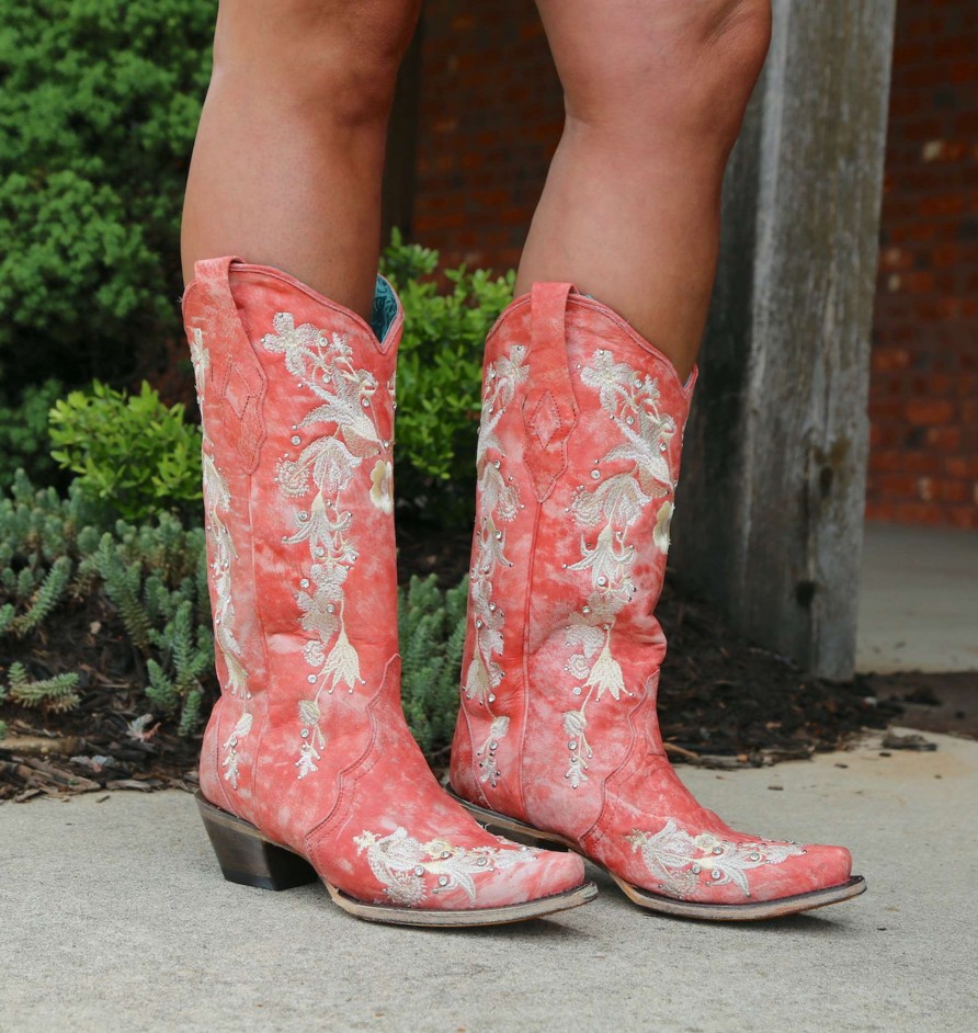 Corral * | Corral Boots Gift Selection Corral Coral Flower Embroidery Crystal Studs A4238