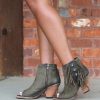 Liberty Black * | Liberty Black Boots Promotions Liberty Black Military Green Concho Fringe Peep Lb712807