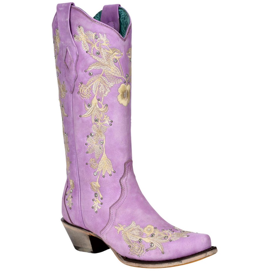 Corral * | Corral Boots Promotions Corral Lilac Flower Embroidery Crystal Studs A4241