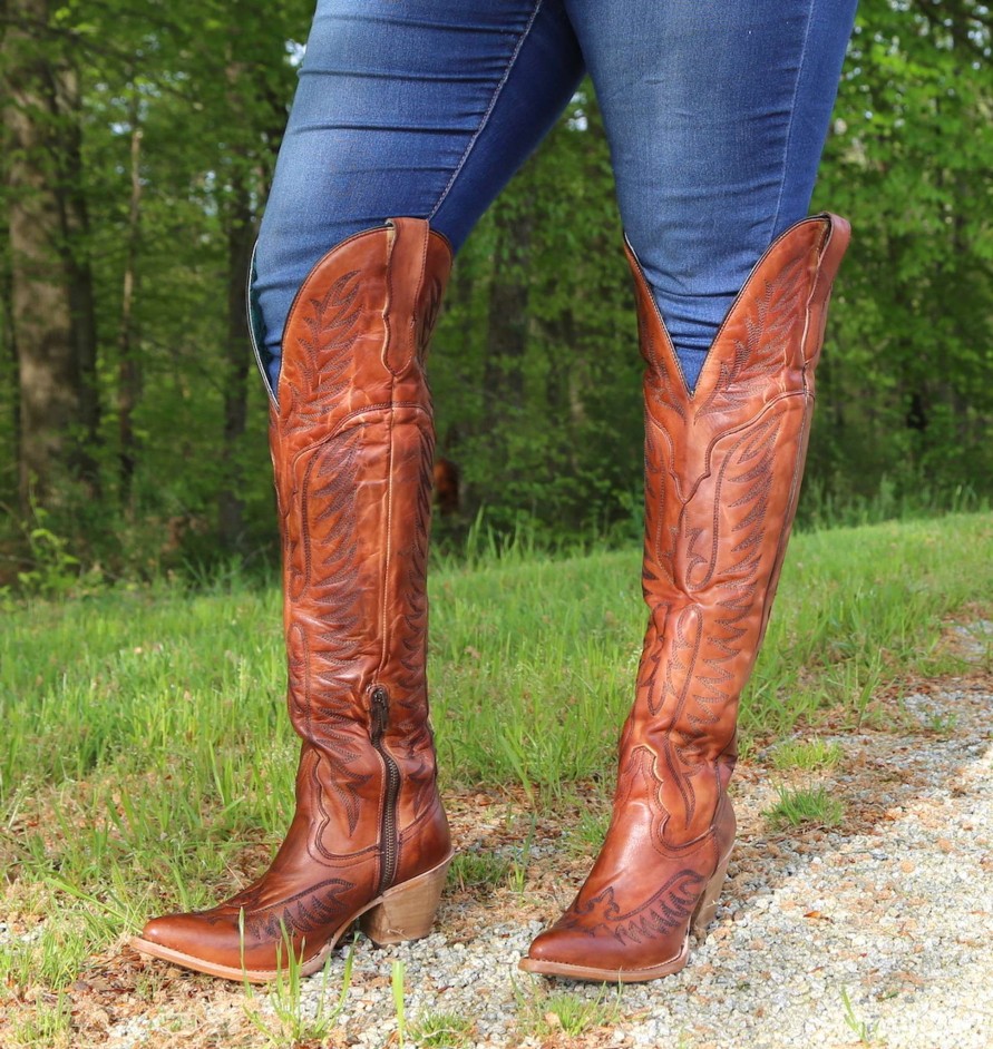 Corral * | Corral Boots Best Price Corral Cognac Embroidery Tall Top E1507