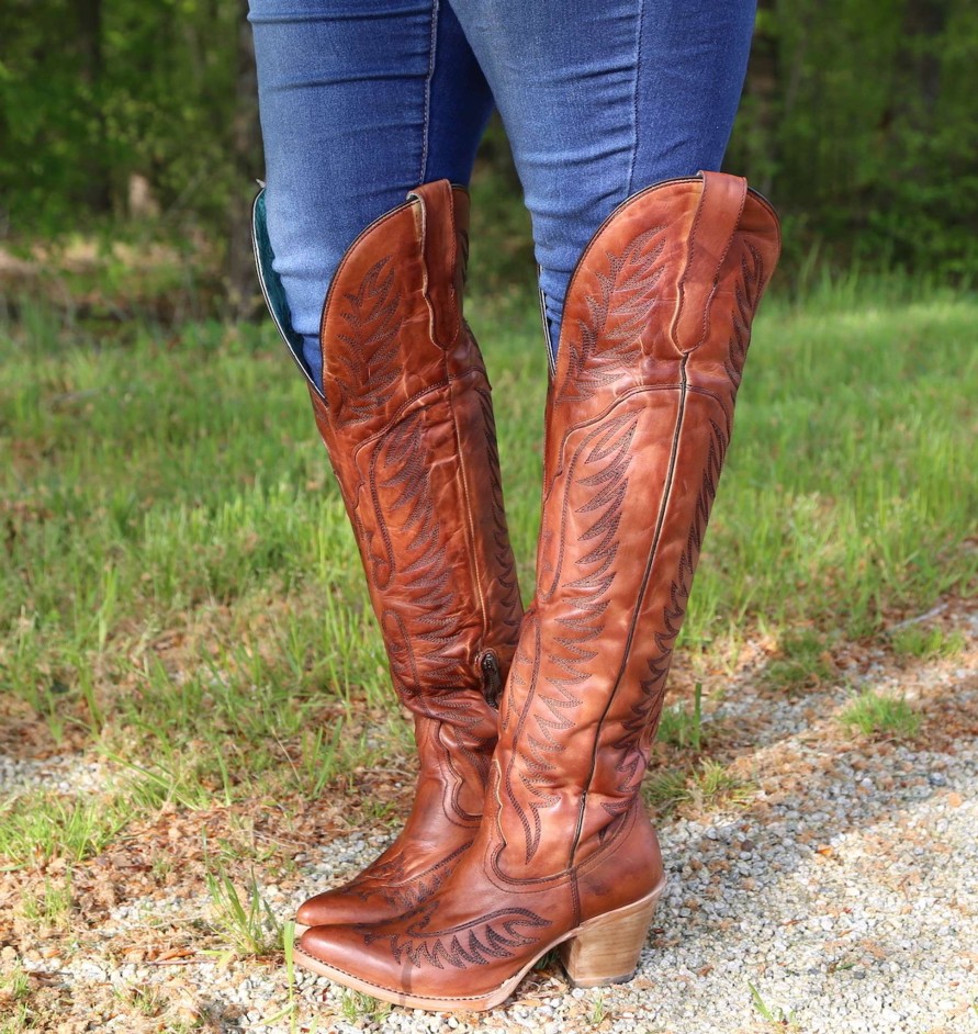 Corral * | Corral Boots Best Price Corral Cognac Embroidery Tall Top E1507