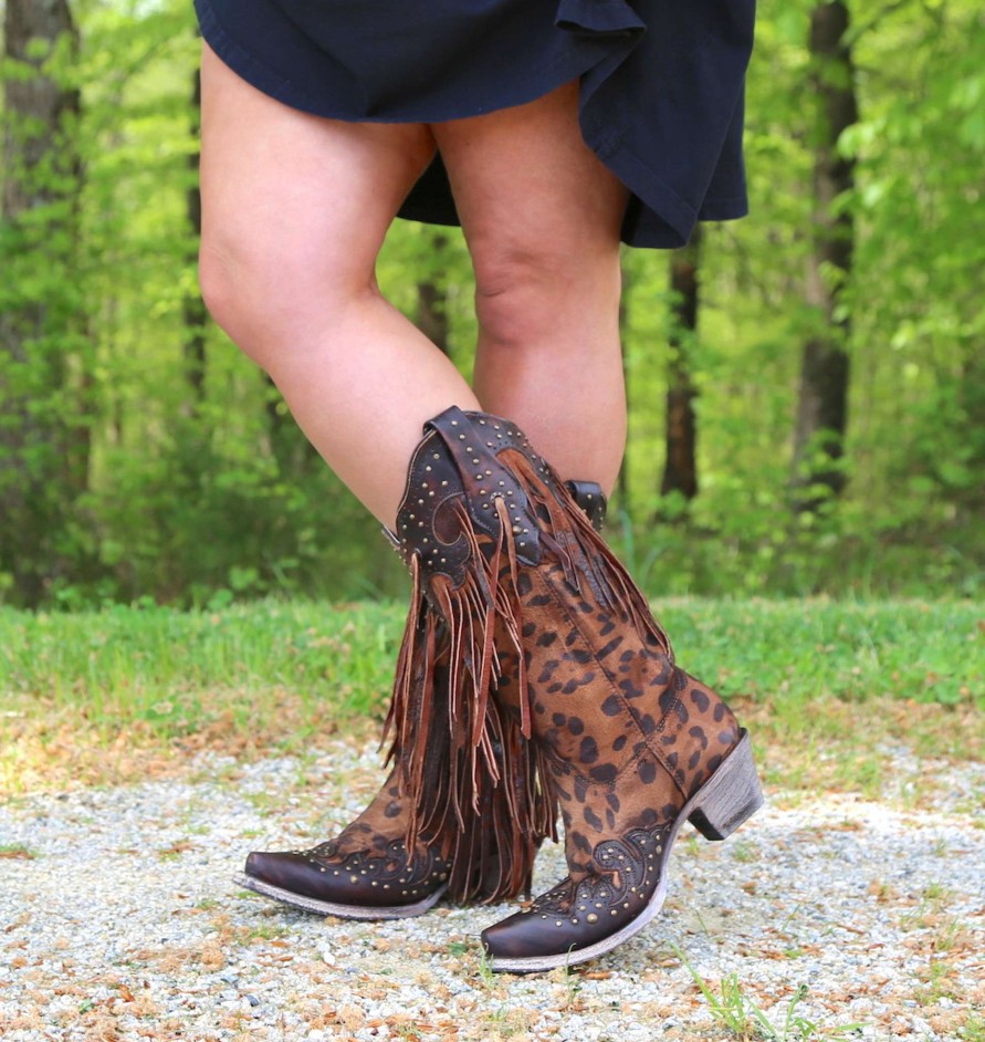 Corral * | Corral Boots Best Price Corral Honey Goat Overlay Studs Fringe A3618