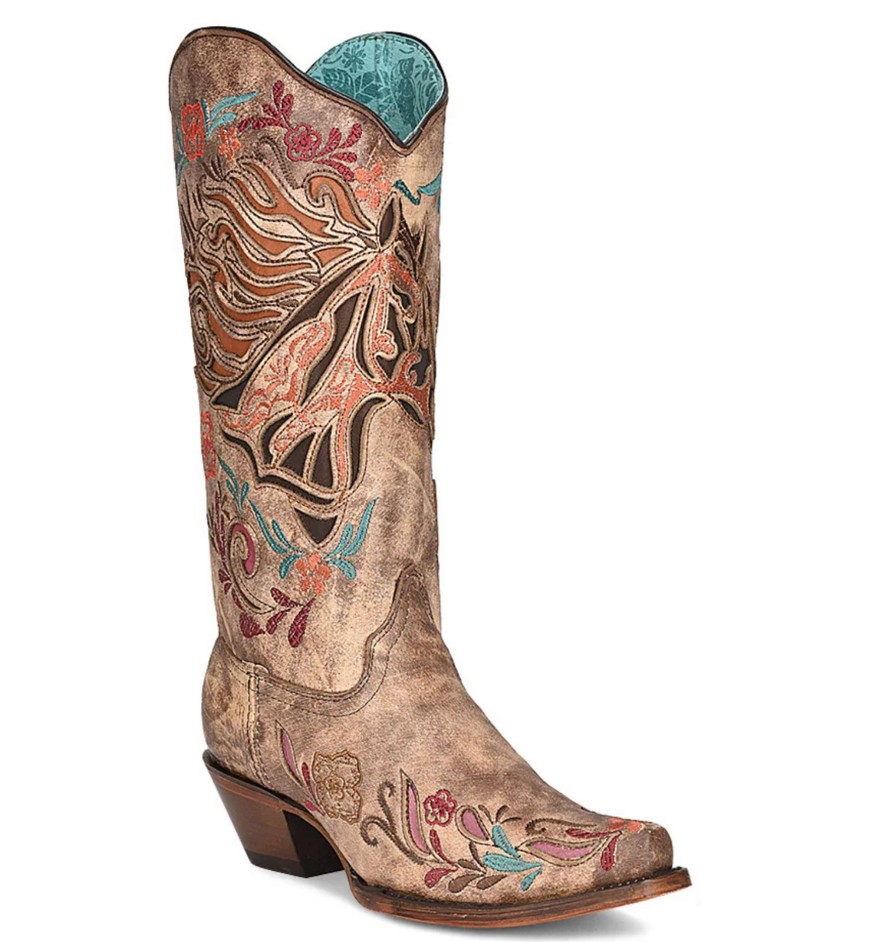 Corral * | Corral Boots Gift Selection Corral Brown Horse Inlay Embroidery Iridescent A4371