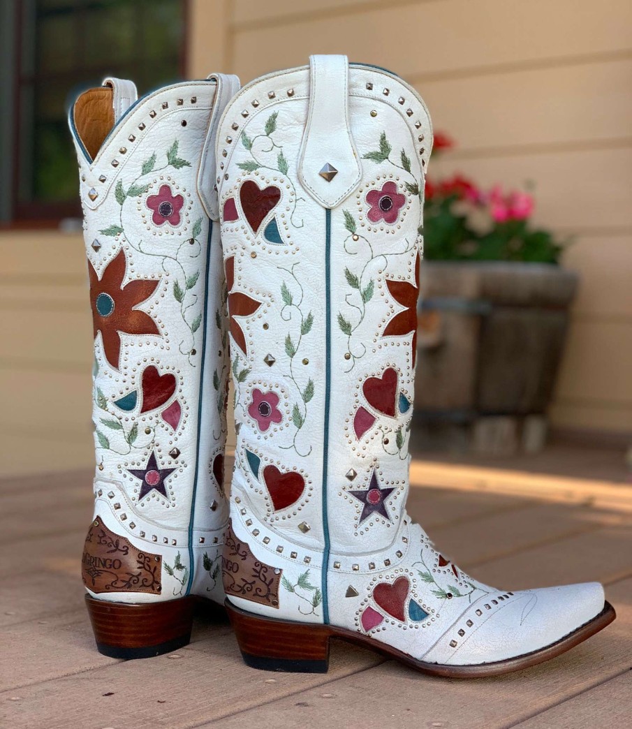 Old Gringo * | Old Gringo Boots Typical Style Old Gringo Lovers And Flowers White L3351-3