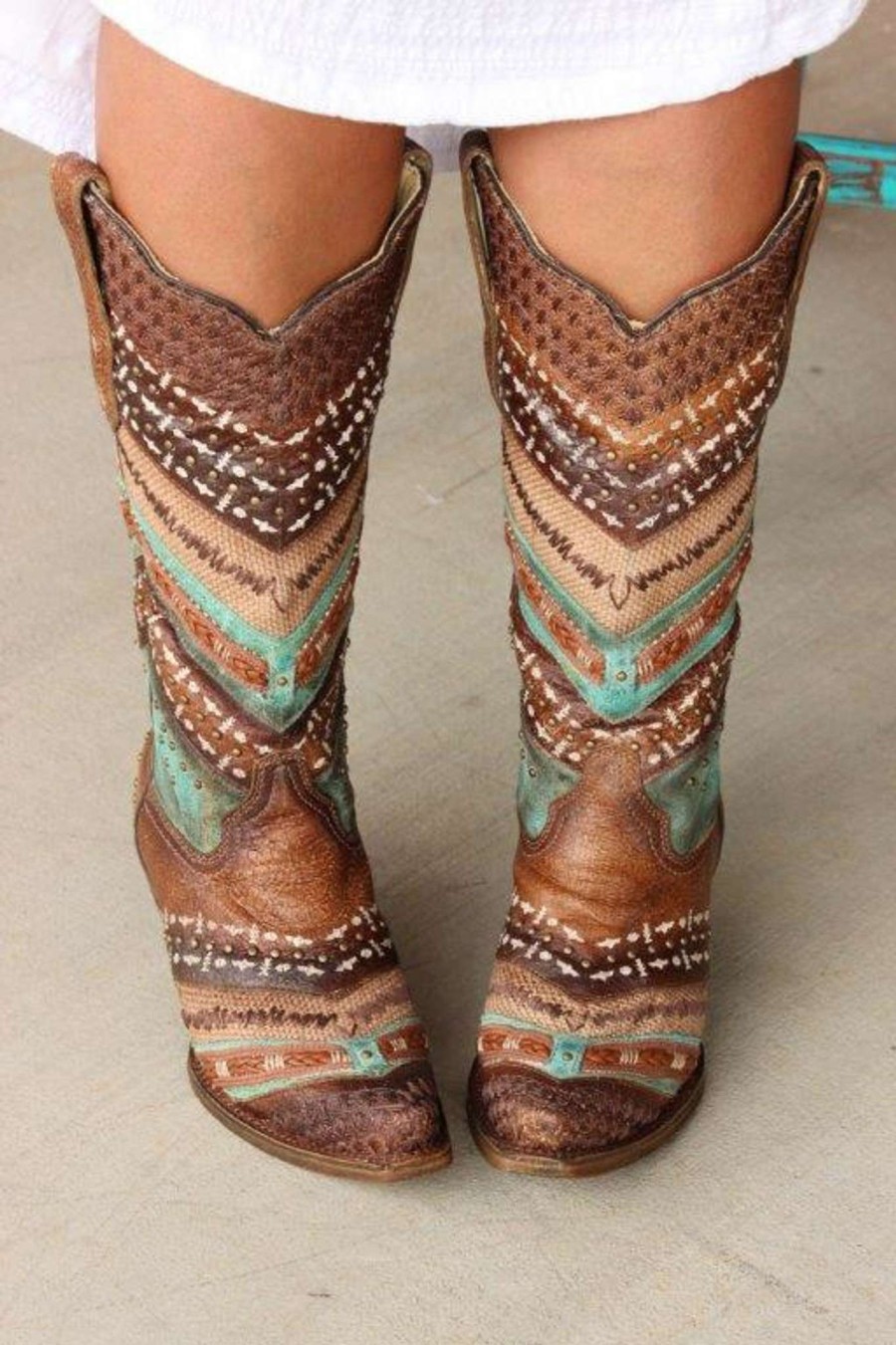 Corral * | Corral Boots Typical Style Corral Turquoise Brown Embroidery And Studs A3381