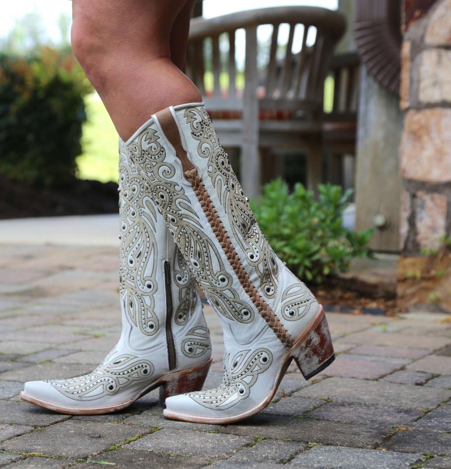 Corral * | Corral Boots Official Corral White Laser Embroidery Studs Tall Top G1549