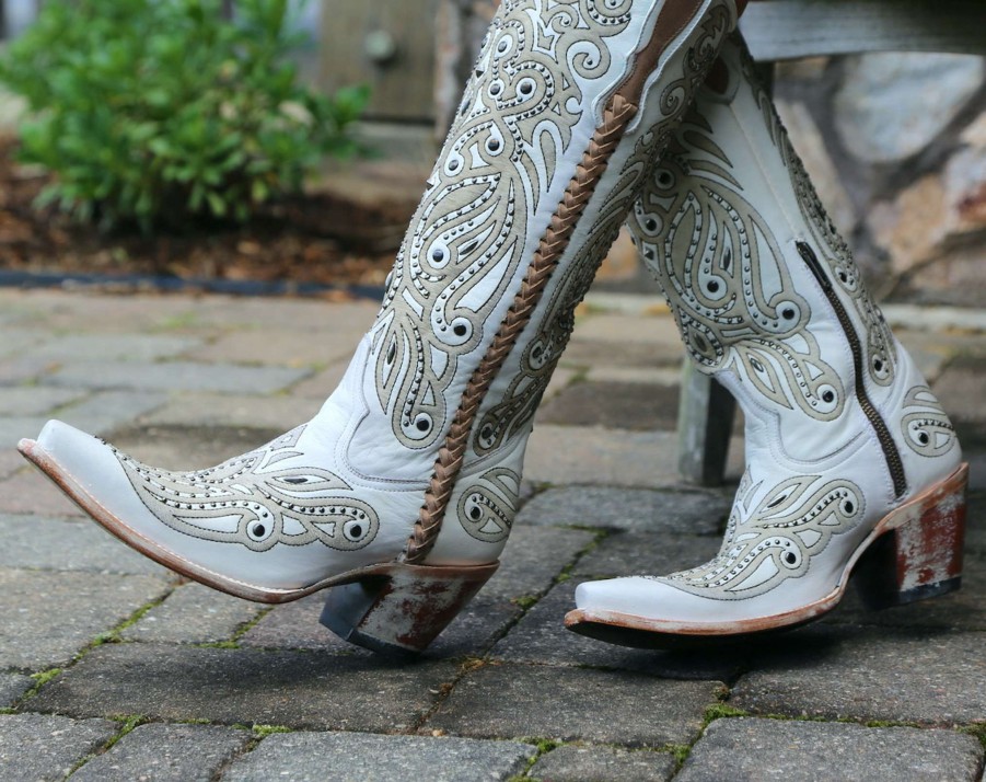 Corral * | Corral Boots Official Corral White Laser Embroidery Studs Tall Top G1549