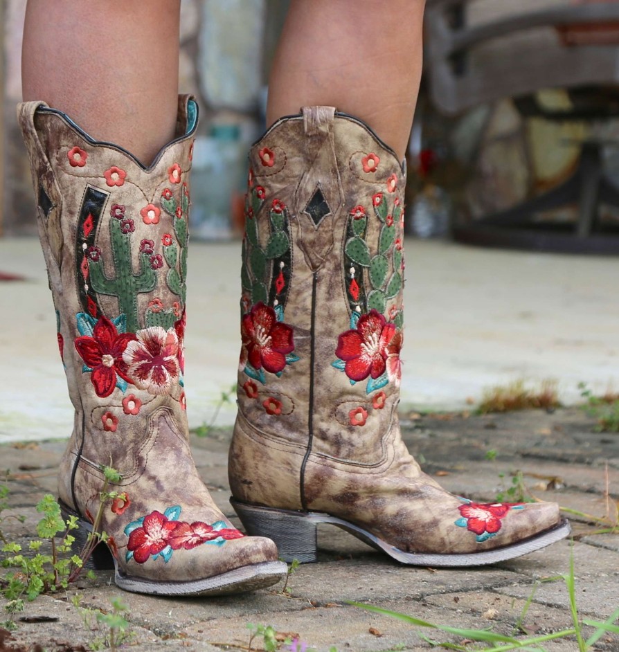 Corral * | Corral Boots Typical Style Corral Taupe Cactus Inlay And Embroidery A3736