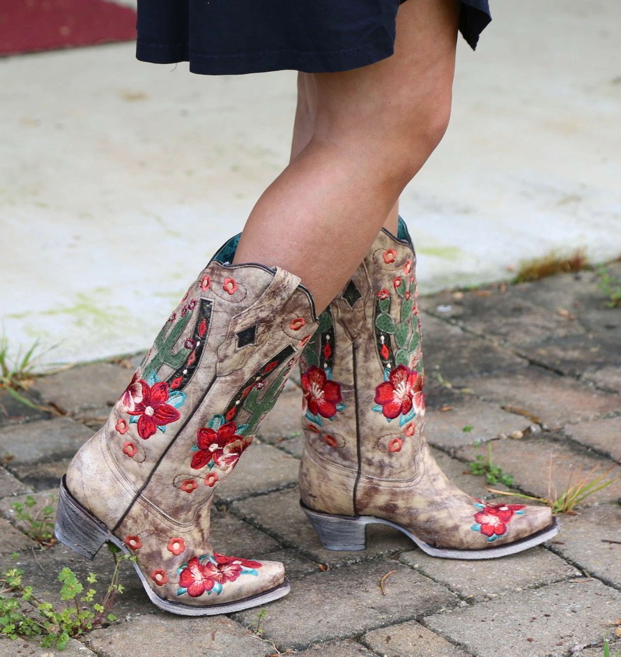 Corral * | Corral Boots Typical Style Corral Taupe Cactus Inlay And Embroidery A3736