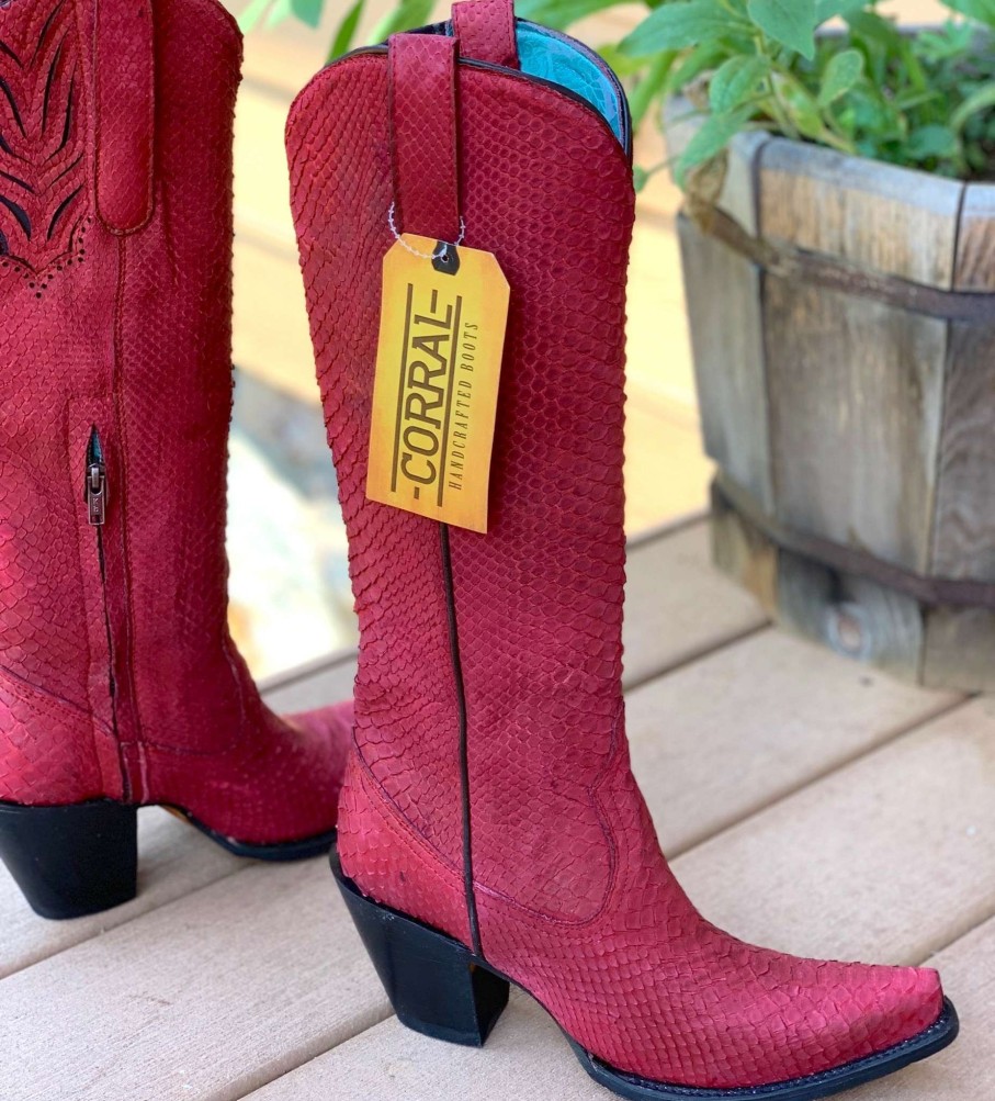 Corral * | Corral Boots Attractive Corral Red Python Tall Top Full Exotic A4194