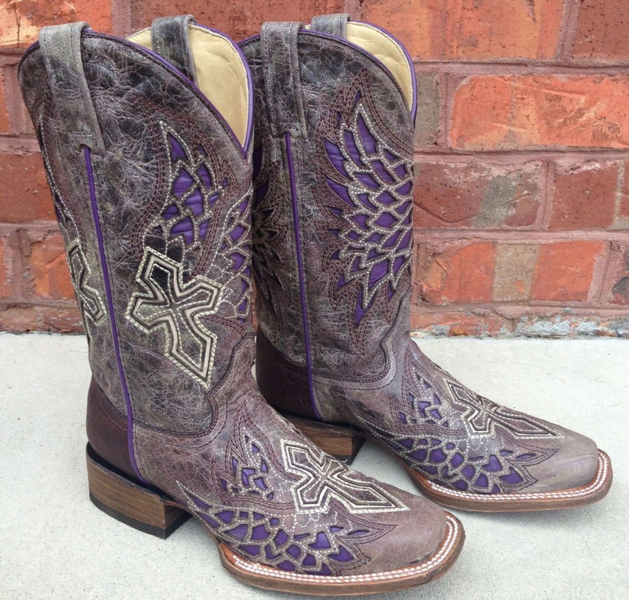 Corral * | Corral Boots Online Sales Corral Brown/Purple Wing And Cross A2646